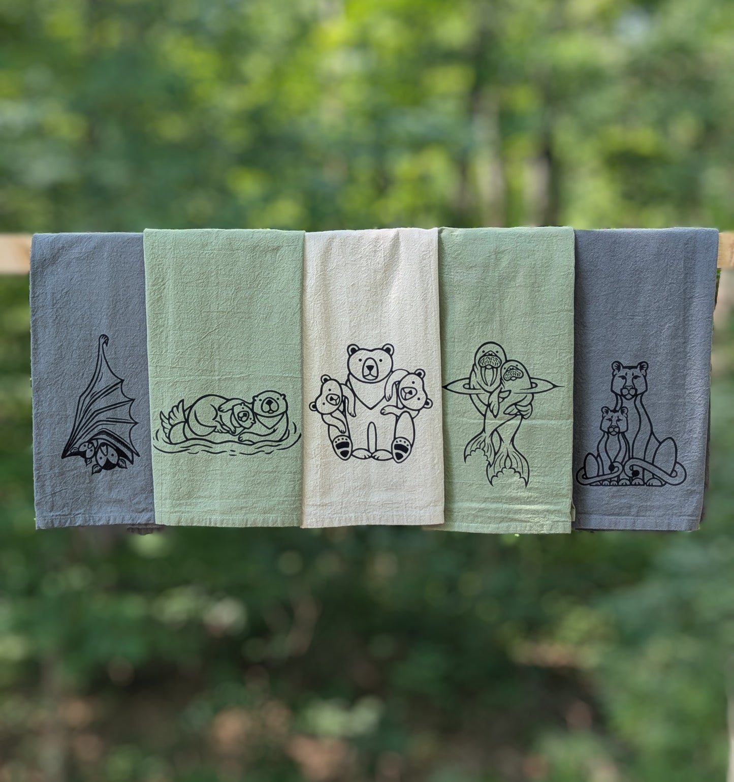 Kate Minelli- Hand Printed Organic Cotton Tote & Kitchen Towel Set