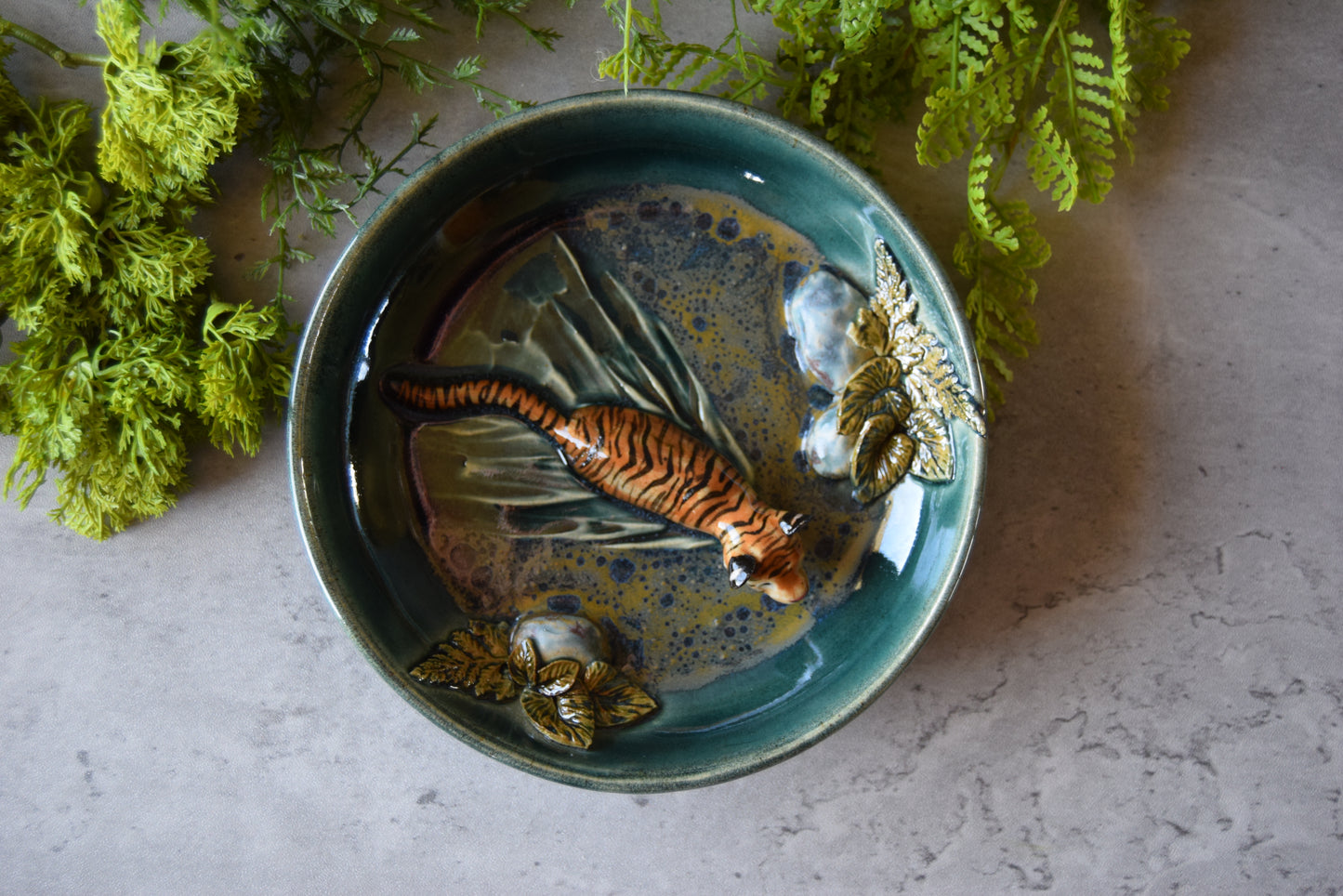 Swimming Tiger Trinket Plate (bowl rim)