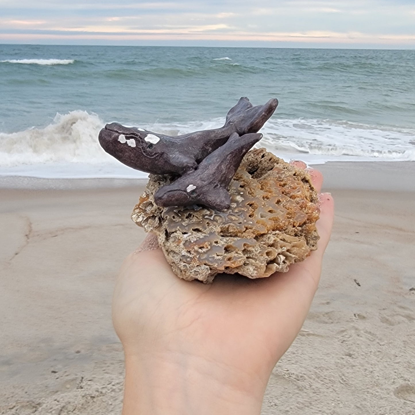 Amber Rae Malott- North Atlantic Right Whale Sculpture on Fossilized Coral